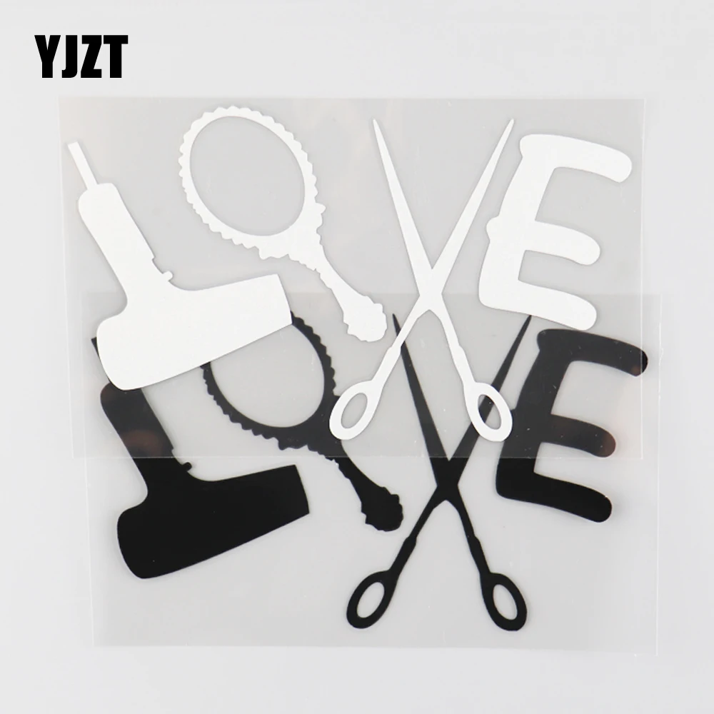 

YJZT 15×8.9CM Creative Styling Love Beauty Salons Hairdressing Vinyl Car Sticker Decal Black/Silver 4C-0485