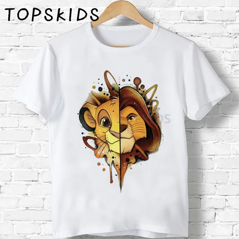Коллекция года, Детская футболка с милым Simba и рисунком льва детская одежда с забавными животными для мальчиков и девочек детская летняя футболка HKP5315 - Цвет: White-C
