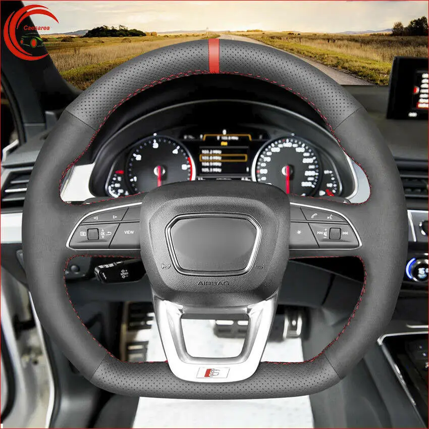 

Black Leather Car Steering Wheel Cover For Audi Q3 2018-2019 Q5 SQ5 2017-2019