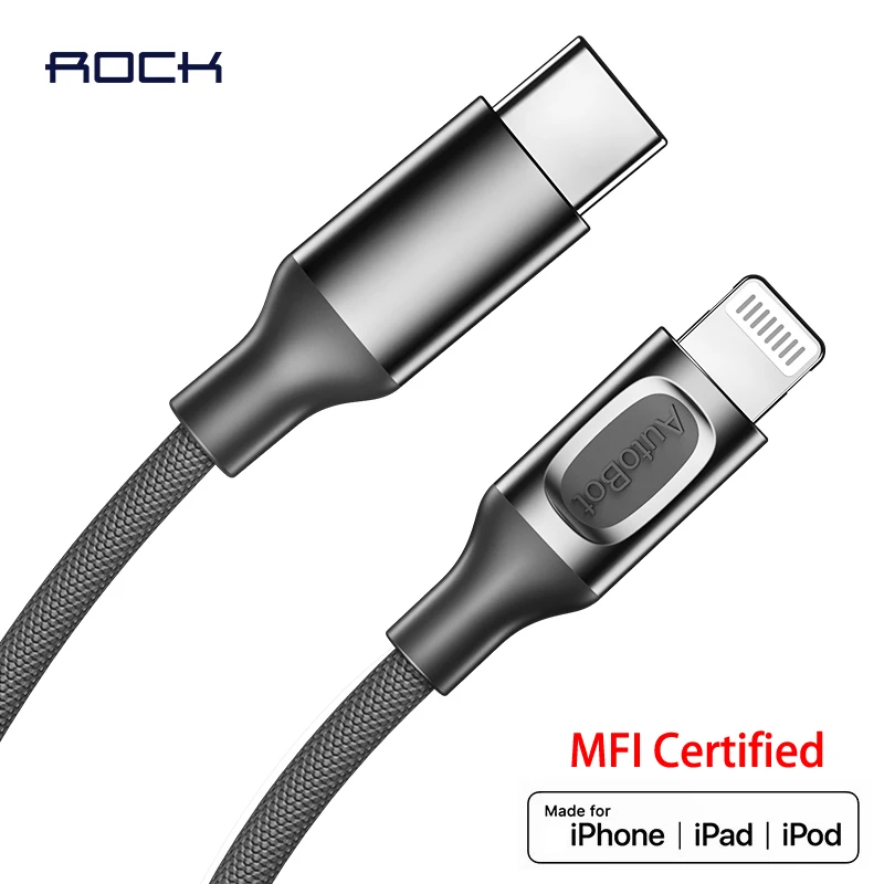 Rock MFI Сертифицированный usb-кабель type c для зарядки lightning для iPhone xs max xr 8 7 6 plus 5 apple ipad pro быстрое зарядное устройство pd кабель