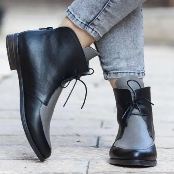 Женские ботильоны с круглым носком на низком каблуке обувь для женщин обуви