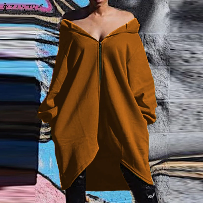 

ZANZEA Harajuku Fashion Zip Up Hoodies Sweatshirt 2021 Spring Autumn Long Sleeve Outwear Casual Solid Loose Oversized Streetwear