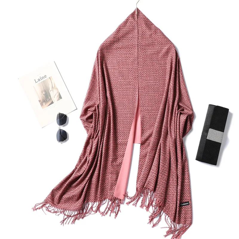 

Women Cashmere Scarf Warm Winter Pashmina Shawls Fashion Plaid Scarves for Ladies Solid Double-sides Scarfs Warp 2020 Fashion