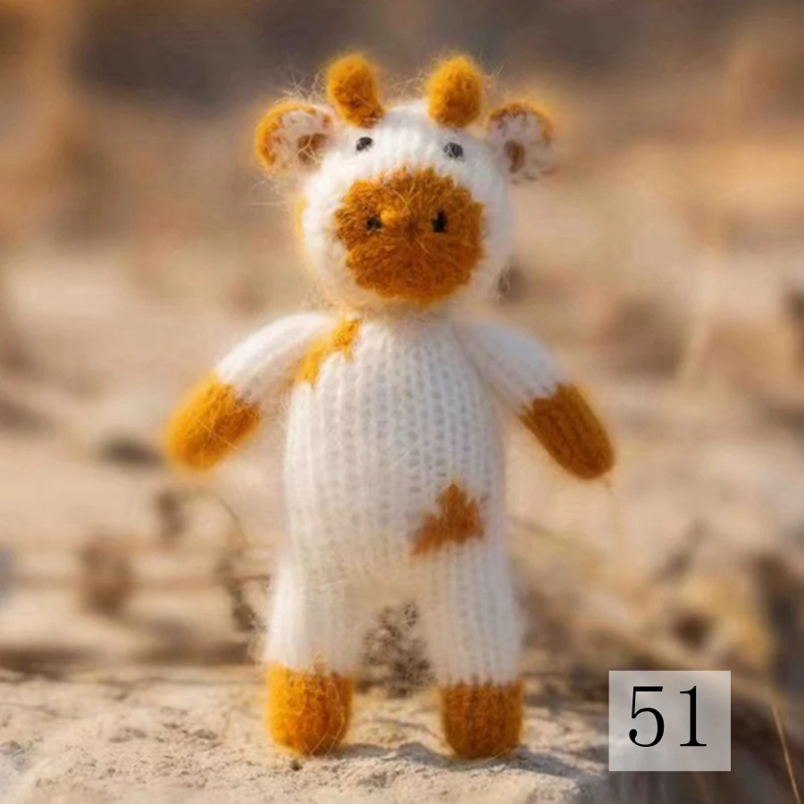 Juguetes De Toro de punto para reci&eacute;n nacido, accesorios de fotograf&iacute;a hechos a mano con patr&oacute;n de vaca, mu&ntilde;eco de peluche, Animal de regalo, accesorios de utiler&iacute;a para fotos de beb&eacute;-2