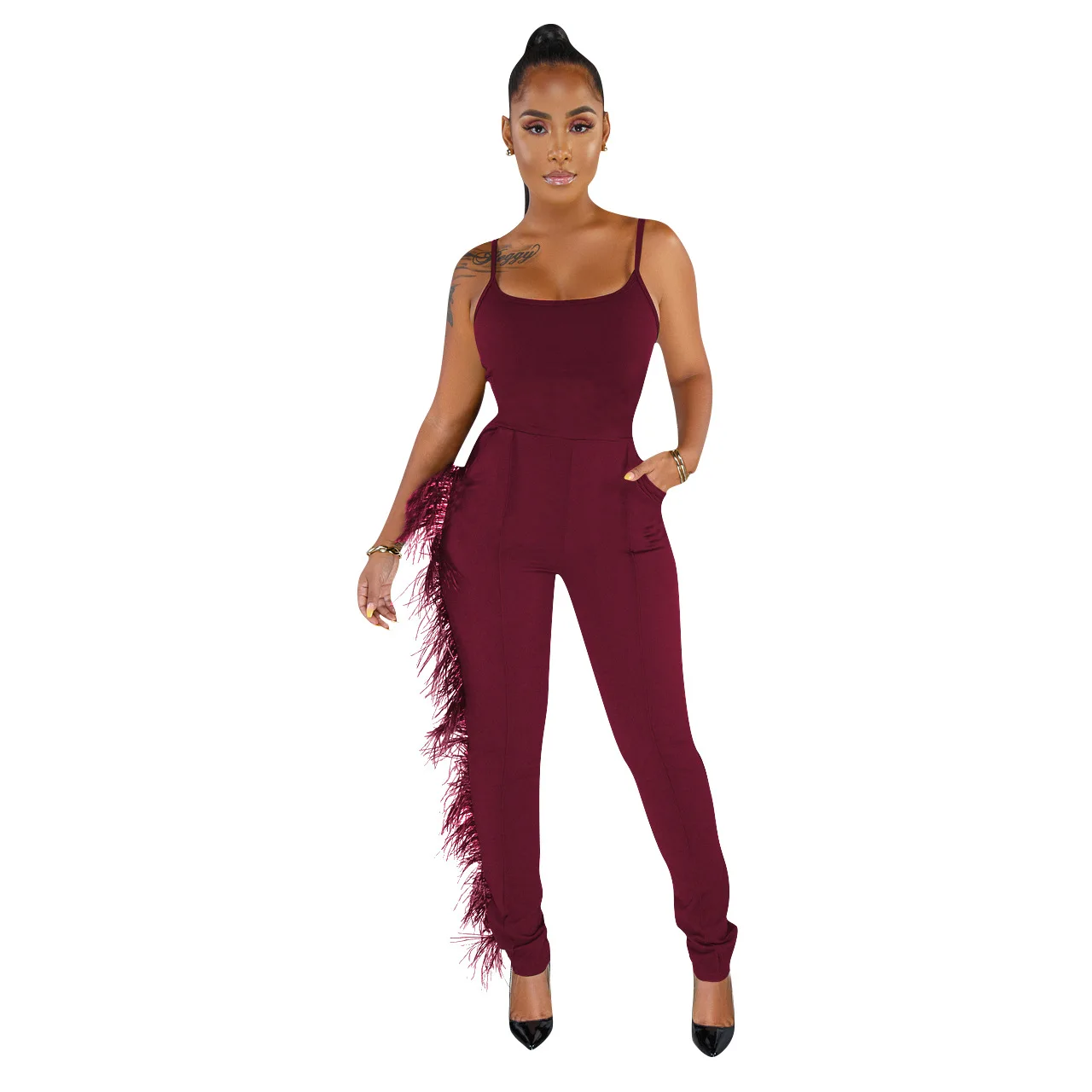

2019 autumn sexy fashion women sleeve causal polyester plus size long jumpsuit