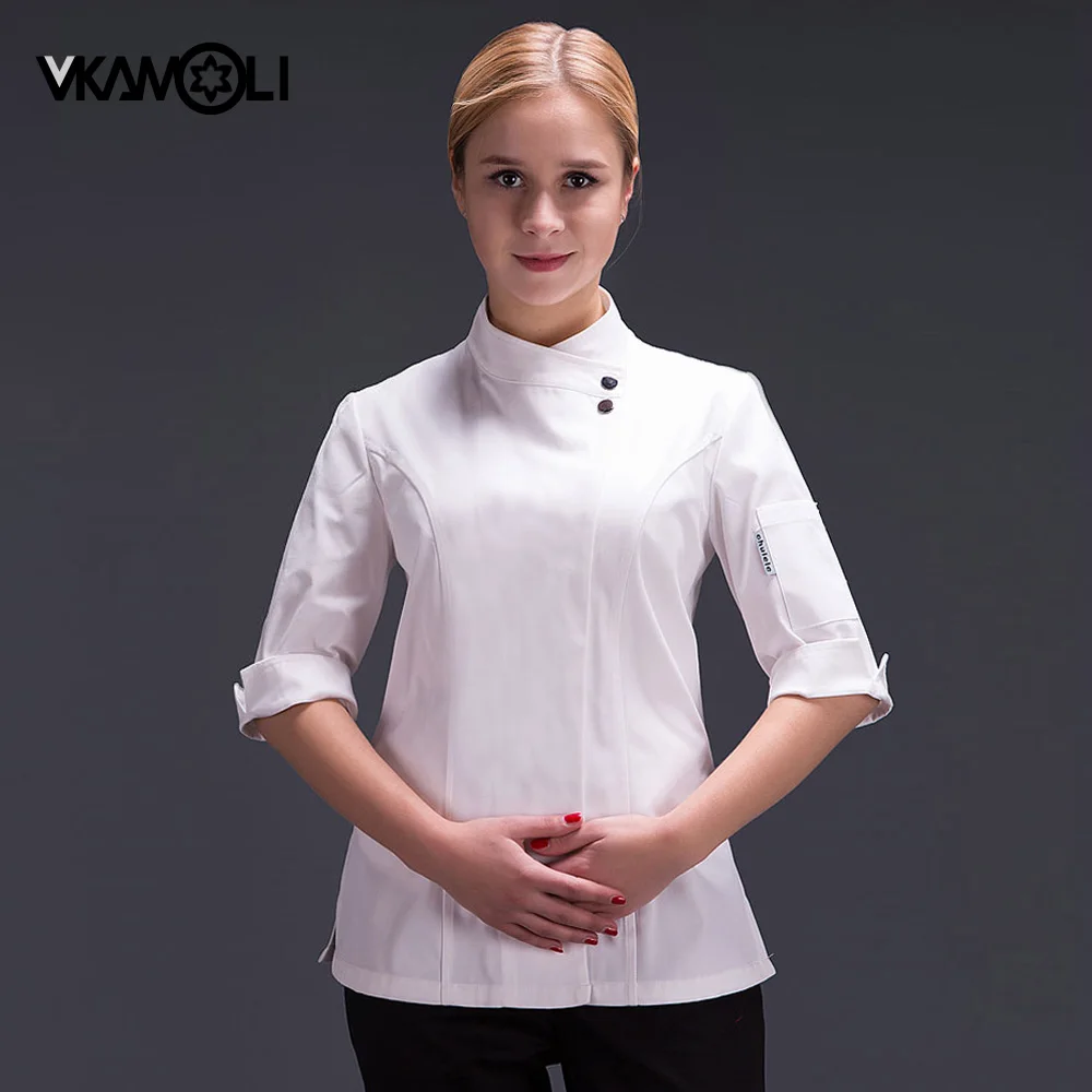 vkamoli Chef jacket chef uniform for women Cooks kitchen white high quality chef uniforms Professional Restaurant Chef Clothes