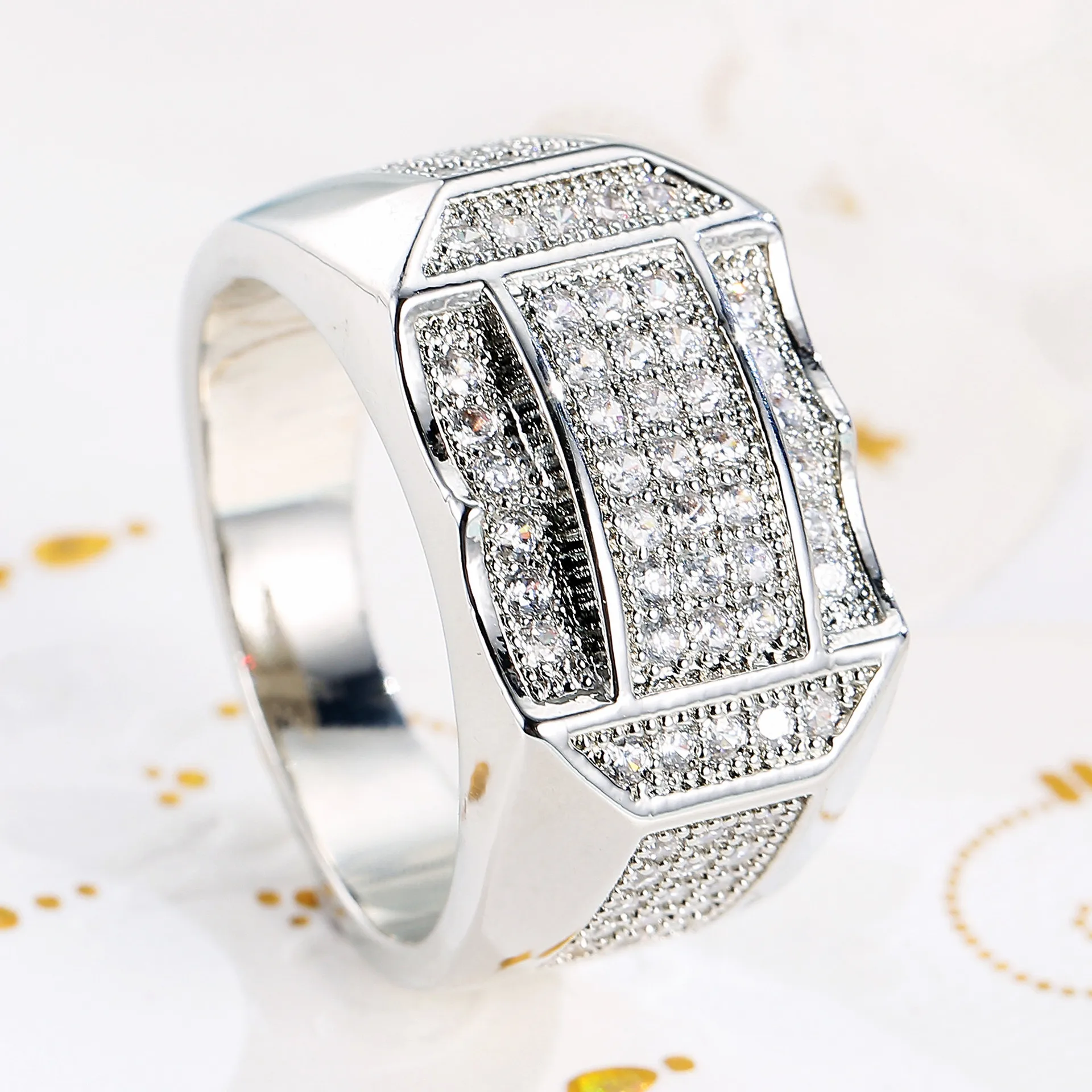 

S925 Sterling Silver color Rings for Men Jewelry 14K Gold Geometric Silver S925 Jewelry White Topaz Bijoux Femme Rings Anel