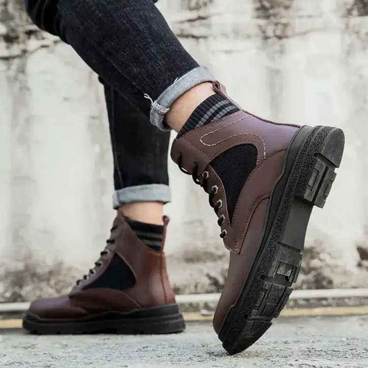 

Martin Boot Work Safely Men Shoes PU Leather Casual Fashion Classic Comfortable мужская обувь أحذية الرجال Concise 8KH592