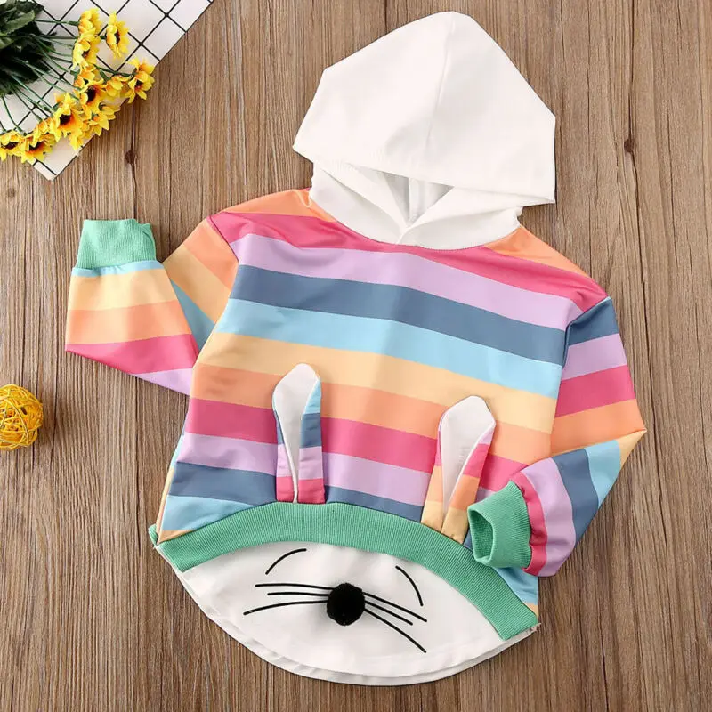 Детское Полосатое пальто с капюшоном и рисунком кролика для новорожденных