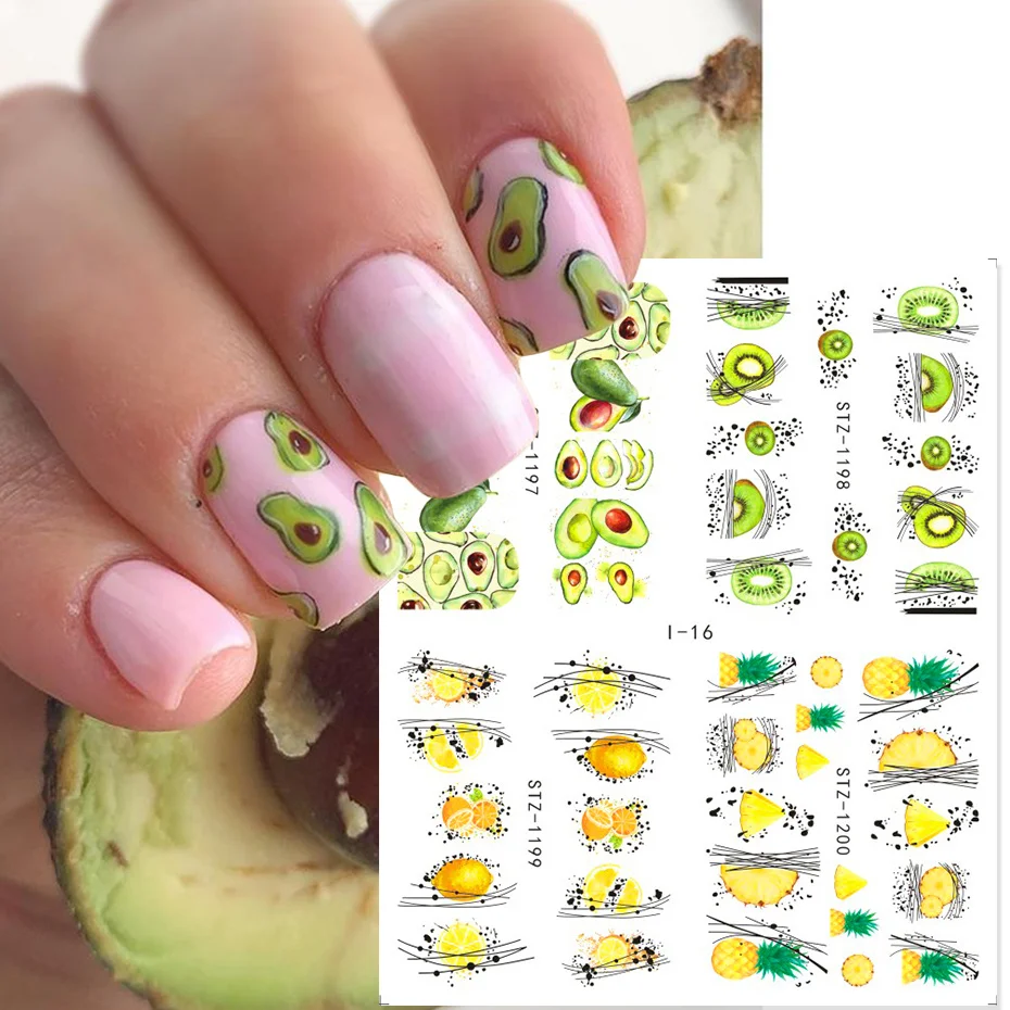 

24 Style/Set Stickers Nail Art Summer Fruit Flower Water Decals Abstract Geometric Butterfly Sliders Wraps Manicure Decor I01-19