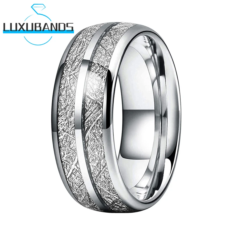 

Wedding Rings Engagement Bands 8MM For Womens Mens Two Grooves Meteorite Inlay Polished Finished Comfort Fit