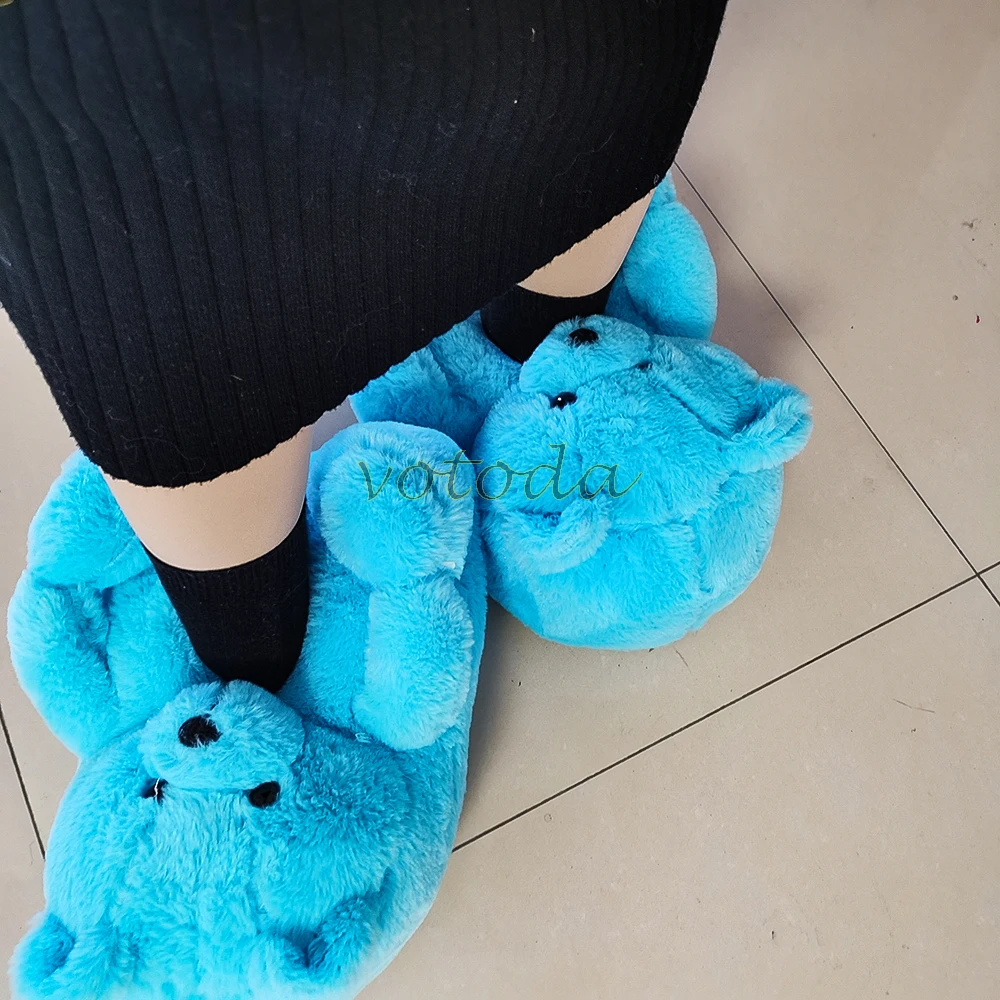 Teddy Bear Slippers Women Cute Cartoon Slides Furry Warm Soft Shoes Home Non-slip Cotton Flip Flops Rainbow Teddies Bear Slipper best house slippers