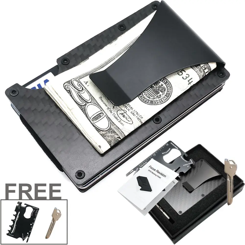 Кошелек Тактический из углеродного волокна с RFID-защитой и зажимом для денег |