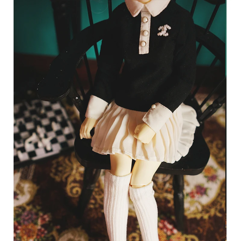 Цельное платье и носки BJD для кукольных аксессуаров 1/6 1/4 1/3 черная белая юбка |