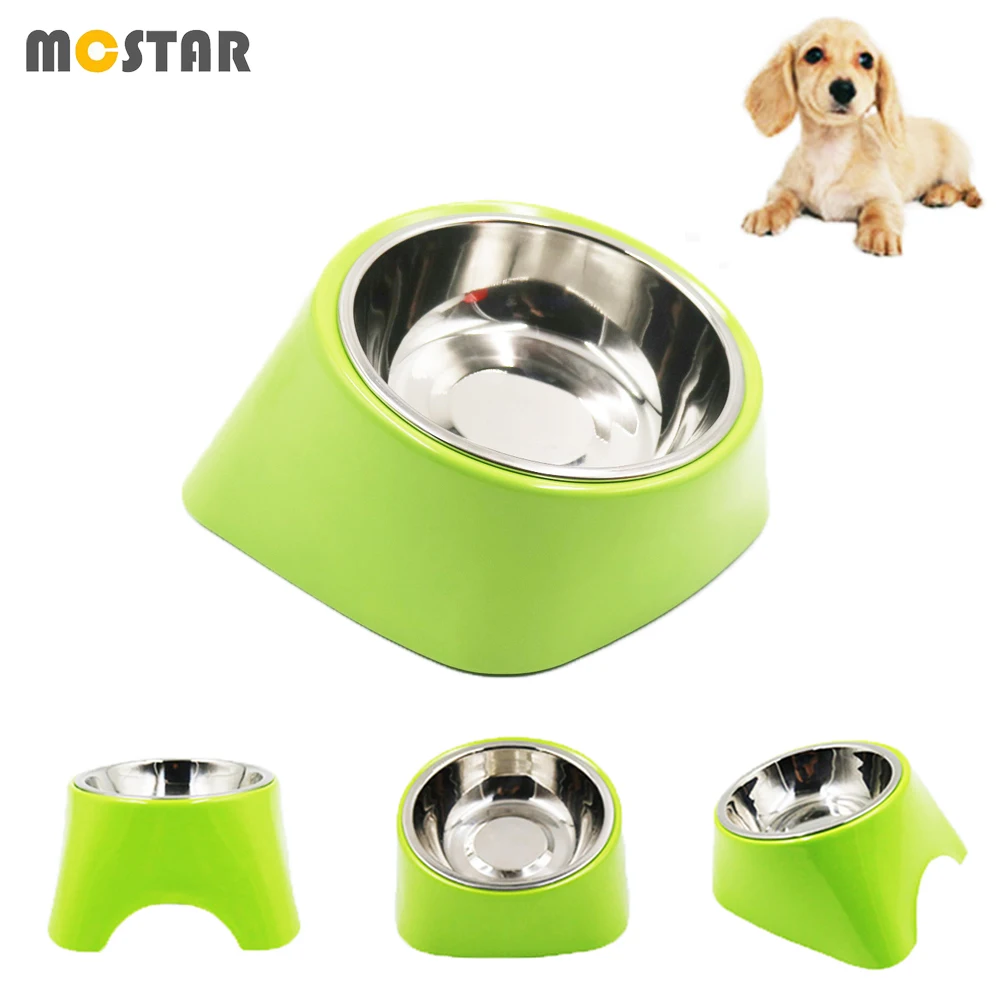 

MC Star Anti-skid Tilted Pets Bowl Stainless Steel Bowl Solid Color Dog Cat Food Feeder Neck Protector Melamine Base Feeder Dish