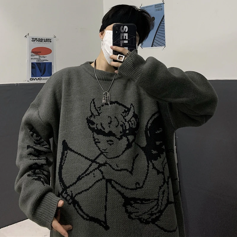 

Women y2k Sweaters Harajuku Oversized Streetwear Knitted Pullover Angel Jacquard Fashion Korean Outwear Jumpers Loose Clothes
