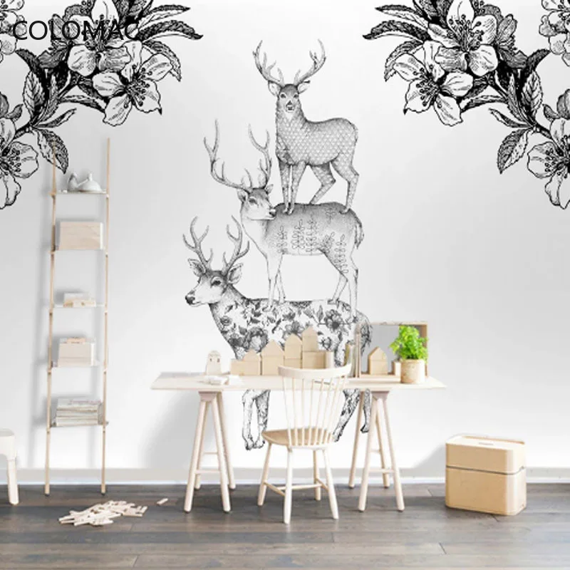 

Coloma Custom Nordic Simple Elk Flower Wallpaper Modern Living Room Bedroom Seamless Mural Wall Papers Home Decor Dropshipping