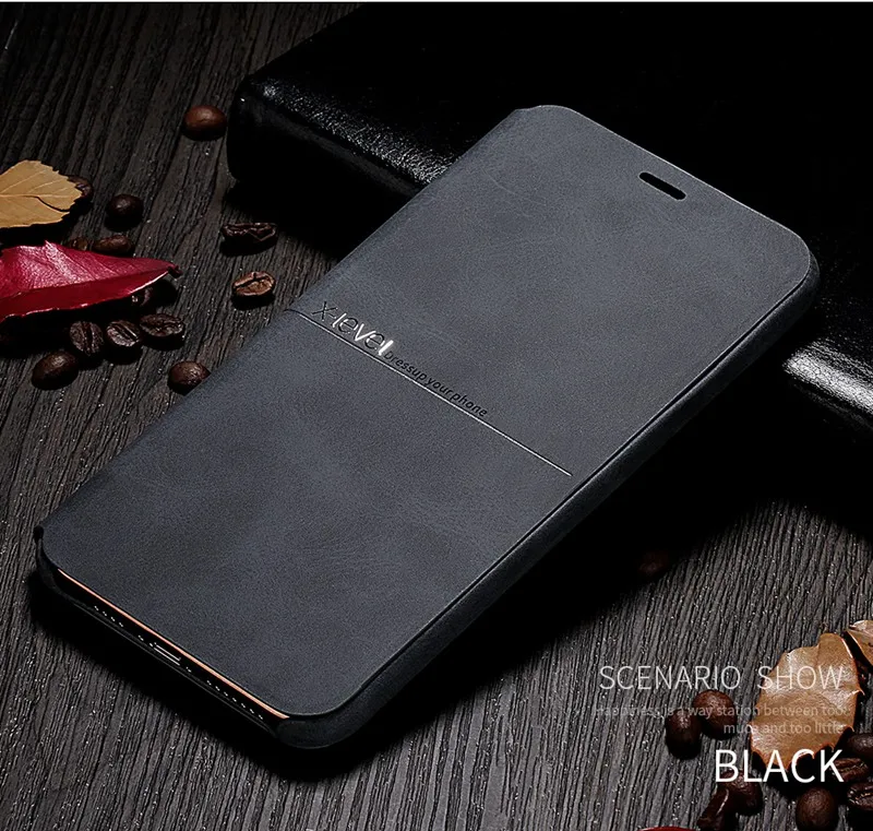 Черный X-Level Роскошный кожаный чехол s для iPhone 11 Pro XS Max XR X 8 8 6 6S 7 Plus полный защитный деловой чехол - Цвет: Черный