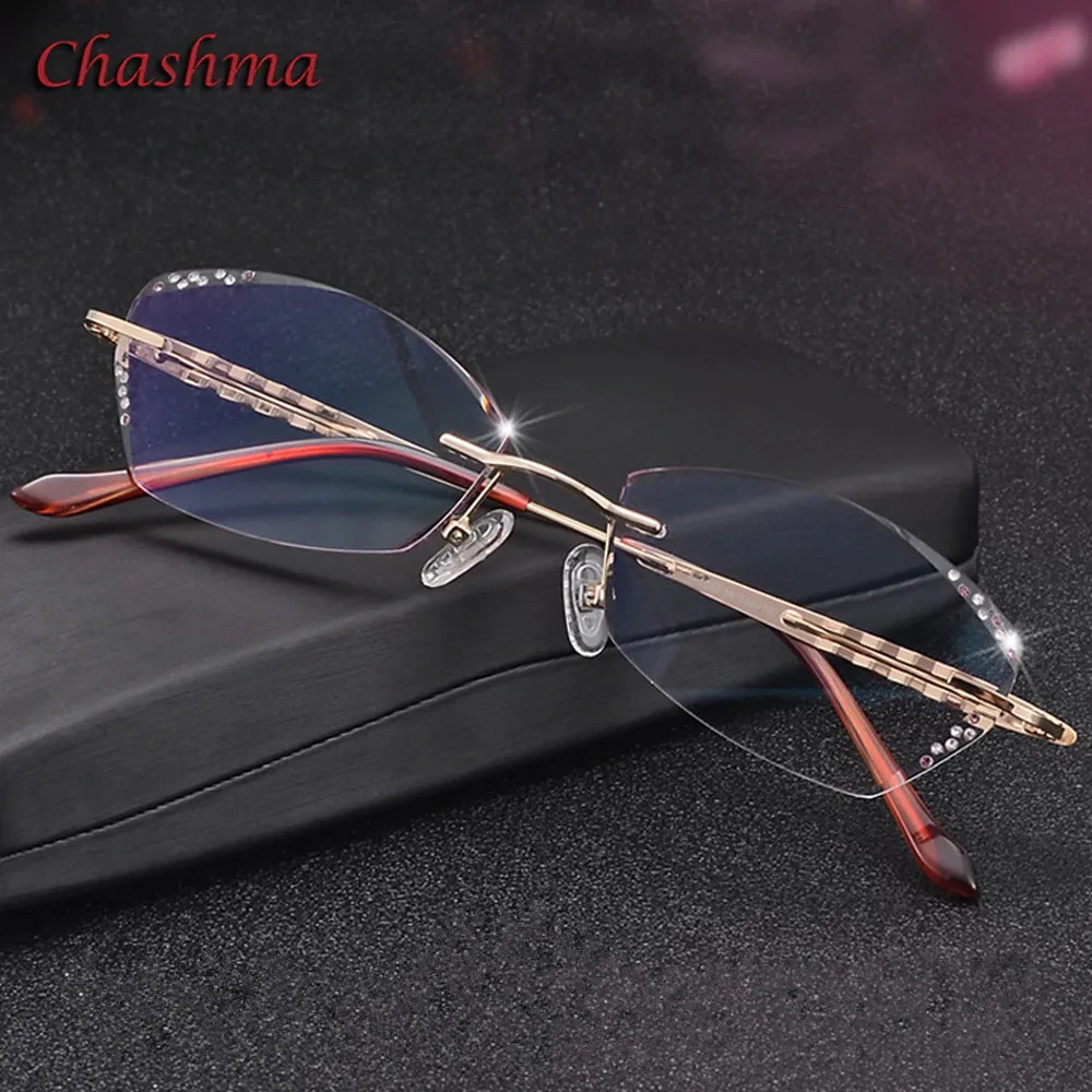 

Purple Tint Colored Lenses Rimless Glasses Light Frame Women Gradient Glass Eyewear Prescription Graduation Glasses Female