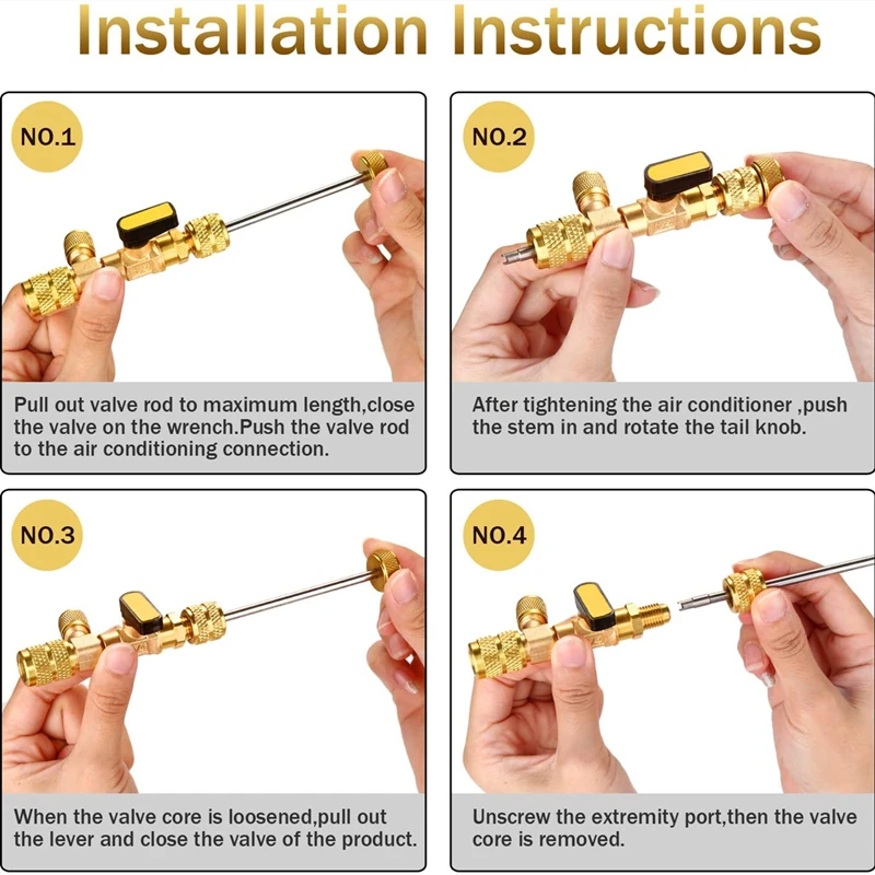 

R410A R22 Valve Core Remover Installer Tool with Dual Size SAE 1/4 & 5/16 Port for R404A R407C R134A R12 R32 HVAC System