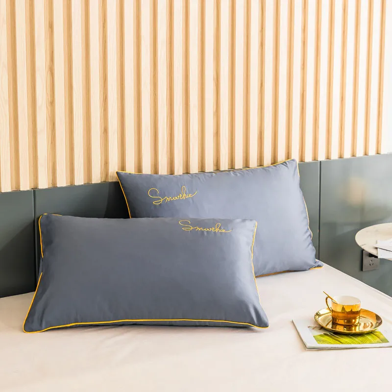 

Pillowcase New 2Pcs 100% Cotton Pillowcase Embroidered Pillow Case 48X74CM Solid Color For Bedding Luxury Home Decoration