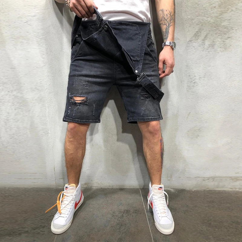 Jeans Overalls Mens summer Jumpsuit man fashion Work clothes Streetwear men's Casual shorts Slim Denim Overalls men