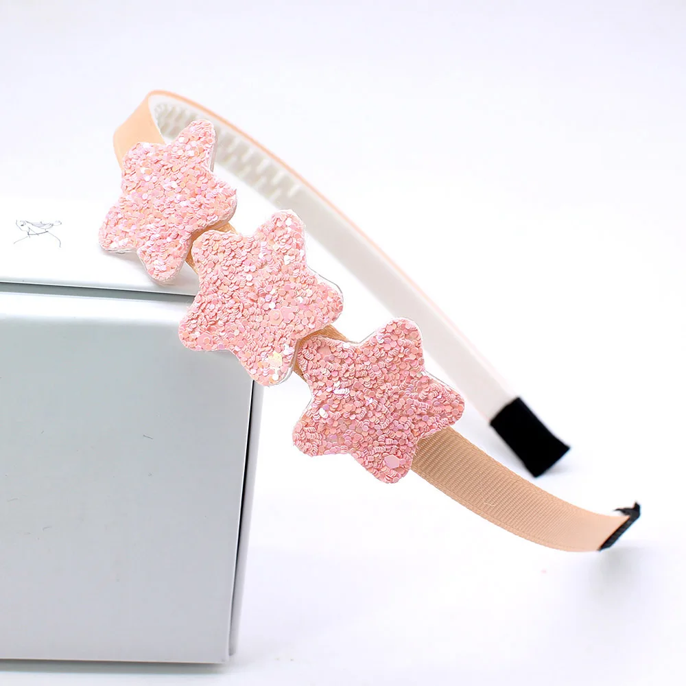 Новая модная резинка для волос для детей, Яркая блестящая повязка на голову со звездами и сердцем, вечерние аксессуары для волос для девочек, одноцветная повязка на голову ручной работы - Цвет: no18 star