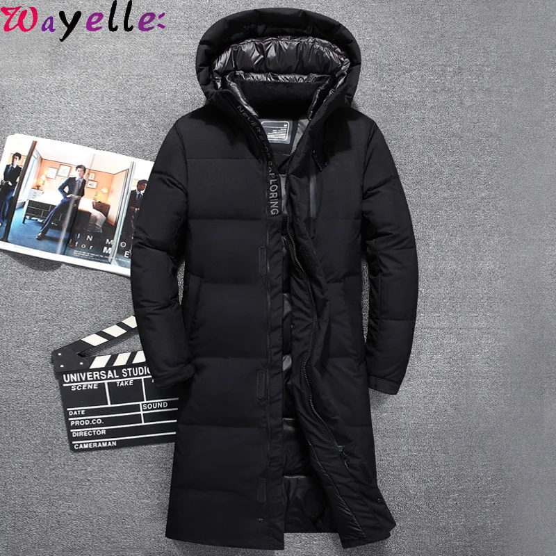 Мужская куртка пуховик на белом утином пуху 2019 зимняя Толстая теплая длинная