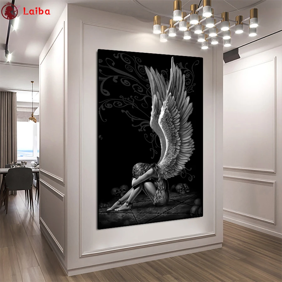 

Diy diamond painting Black and white art, angels and demons picture rhinestones embroidery diamond mosaic 5d cross stitch decor