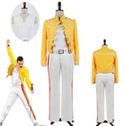 Сценический костюм Queen Lead Freddie Mercury wэмблей на сцене для мужчин и женщин для косплея желтая куртка белые брюки костюм на Хэллоуин полный комплект