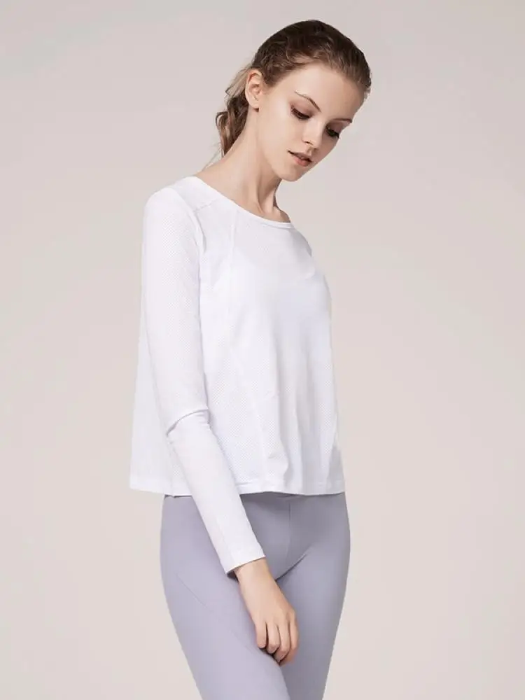 

Ladies Running Fit Yoga Clothes Top Long Sleeve Fitness Loose Workout Top Sports T-Shirt