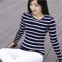 2021 o neck t shirt woman autumn long sleeve shirt woman t shirt loose korean style striped plus size women oversized shirts