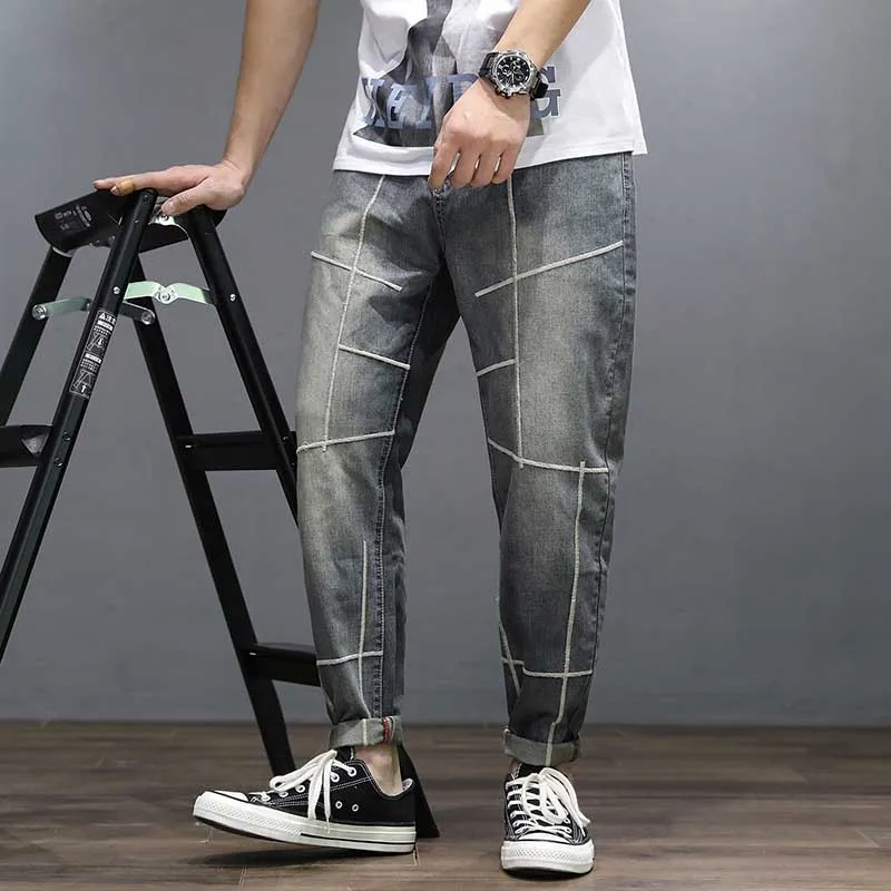 Модные дизайнерские шаровары джинсы мужские повседневные свободные мешковатые