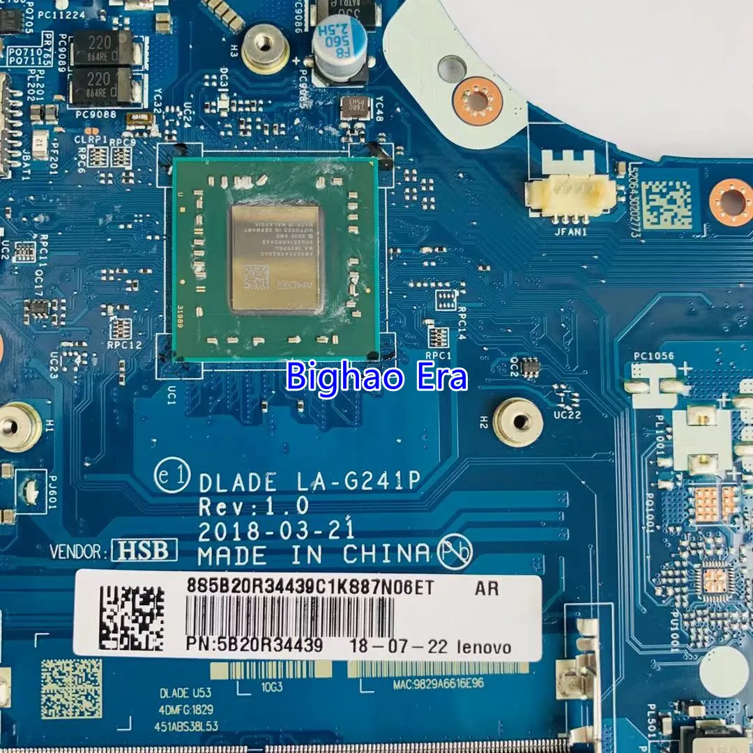 

For Lenovo Ideapad 130-15AST Laptop motherboard LA-G241P 5B20R34439 with AMD A6-9225 CPU fully tested good