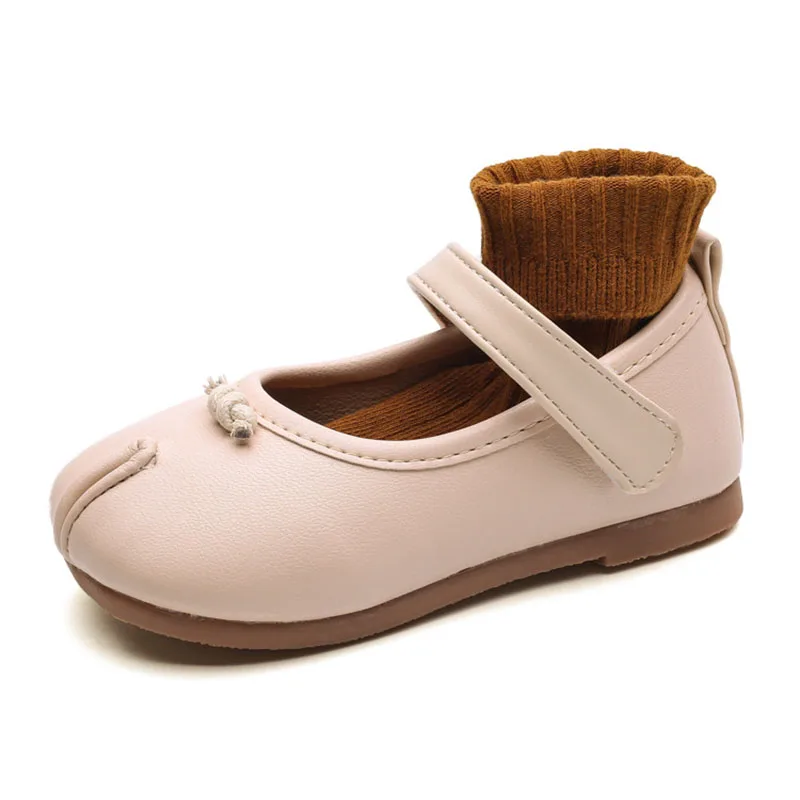 

COZULMA Kids Girls Classic Flat Leather Shoes Autumn Breathable Children Hook & Loop Soft Sole Casual Shoes Size 21-30
