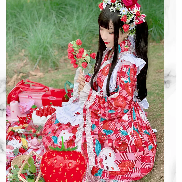 

Cherry & Strawberry ~ Kimono Style Lolita Skirt with Cardigan Set by Diamond Honey