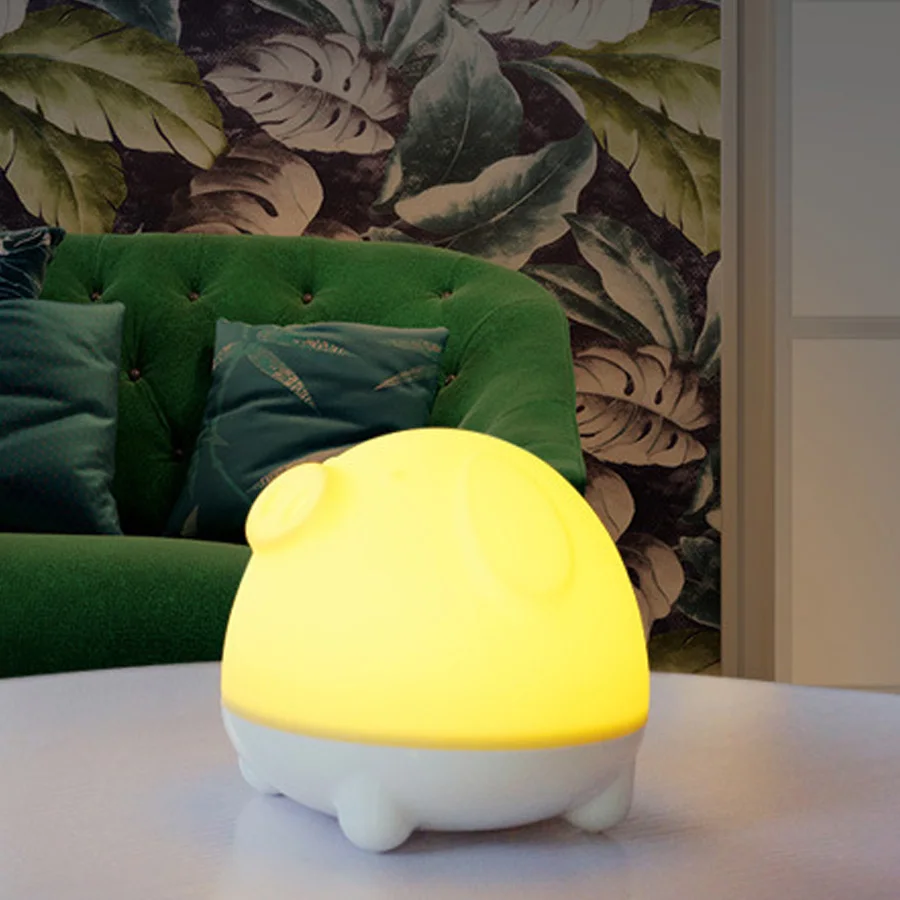 

Creative snoring pig colorful clapping lamp bedroom bedside cartoon silicone night light USB with sleeping lamp giftA364
