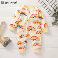 baywell new spring autumn baby boy and girl rainbow print jumpsuit one pieces long sleeve newborn romper clothes 0 24months