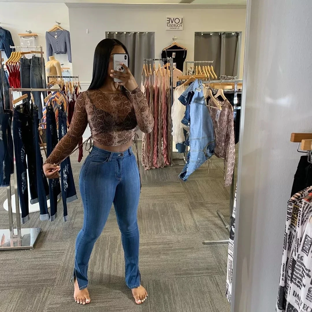 

Sexy Side Split Skinny Jeans for Women Fall 2020 Black Blue High Waisted Super Stretchy Denim Pencil Pants