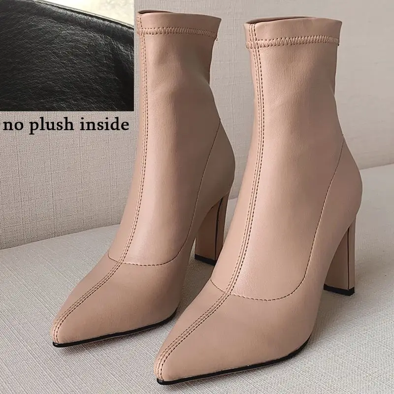 no plush inside ALLBITEFO fashion sexy high heels night club party women boots 6 color ankle boots for women autumn girls boots ladies shoes - Цвет: no plush inside