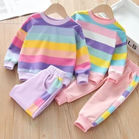 children clothing spring autumn toddler girl clothes rainbow sweater pants 2pcs outfit kids sport suit for girls clothing sets