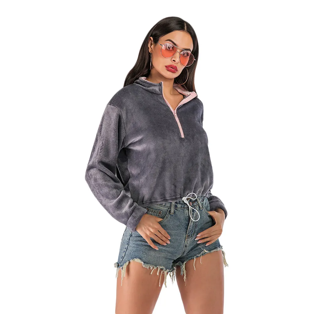 Зимний пуловер сексуальные свитшоты для женщин на молнии с кулиской