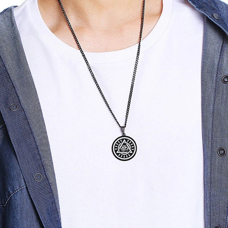 The One Eye Of God All Seeing Men's Necklace Pendant Protection Jewelry Free 24inch Chain