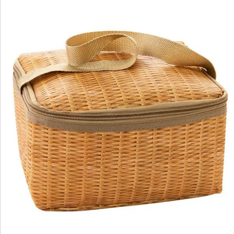 Imitation Rattan Классическая портативная Изолированная Термосумка-холодильник для ланча, Брезентовая сумка для хранения из искусственного ротанга, сумки для еды и пикника - Цвет: Imitation Rattan