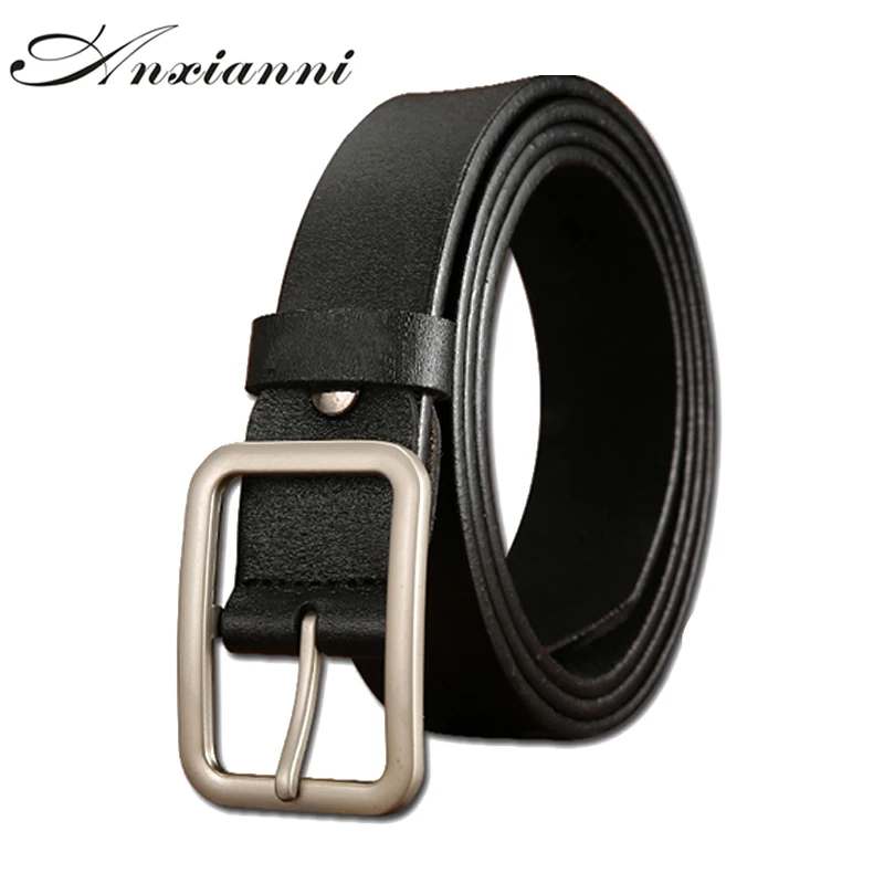 Anxianni Unisex Leather Belt Pin Buckle Vintage Men and Women Strap Female Waistband Pin Buckles Fancy for Men's