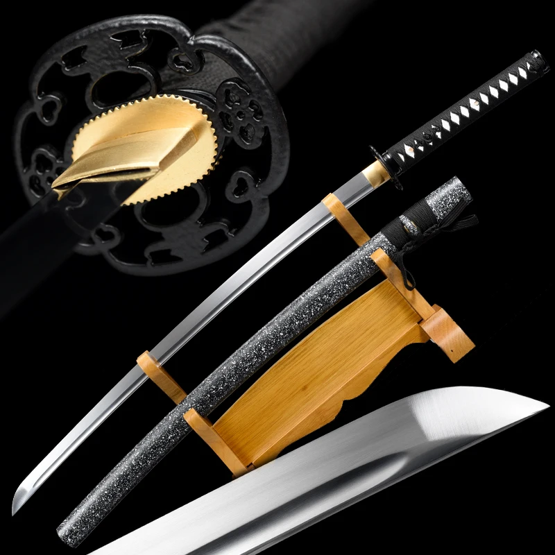 

Japanese Katanas 1060 High Carbon Steel Blade Razor Sharp Real Tachi Catana Black Iron Tsuba Handmade Full Tang Warrior Swords