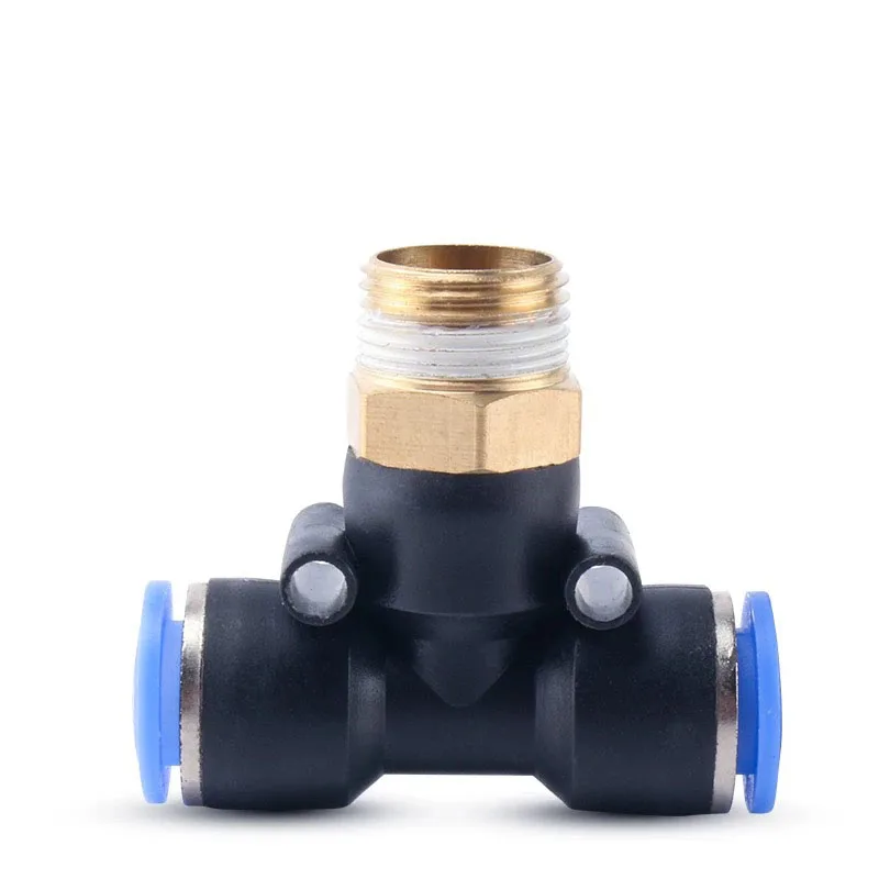 

"PB"Tee Pneumatic Fittings Quick Connection-Peg T Type 4 6 8 10 12mm- M5" 1/8" 1/4" 3/8" 1/2" Male Threaded