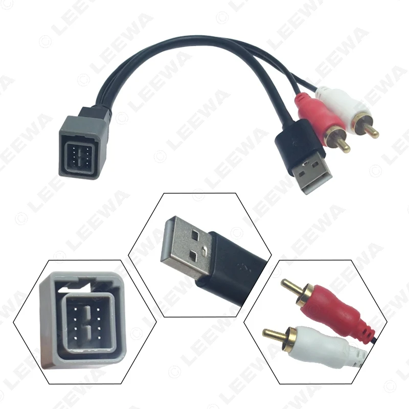 LEEWA автомобильный 2-RCA штекер USB штекер RCA адаптер аудио конвертер AUX кабель для Nissan Cube Juke Versa av-кабель# CA6217
