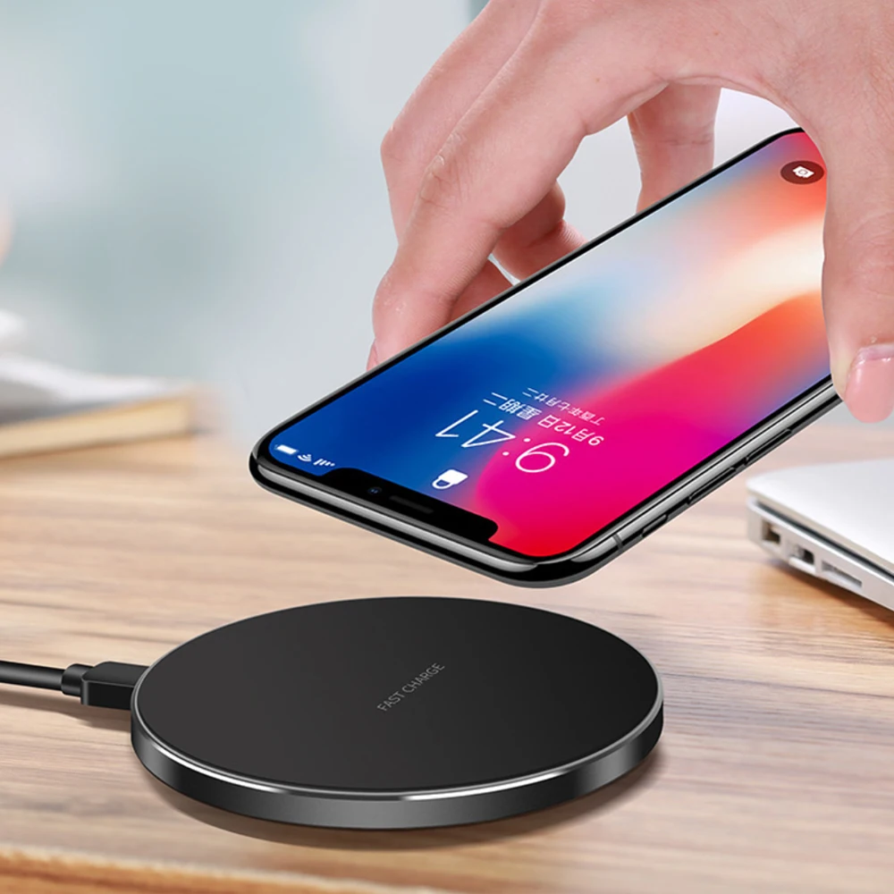 

AZiMiYO 10W Qi Wireless Charger for iPhone 11 Pro XR XS Max 8 Plus X LED Ring light Fast Charging pad for Samsung S9 S10+ Note 9