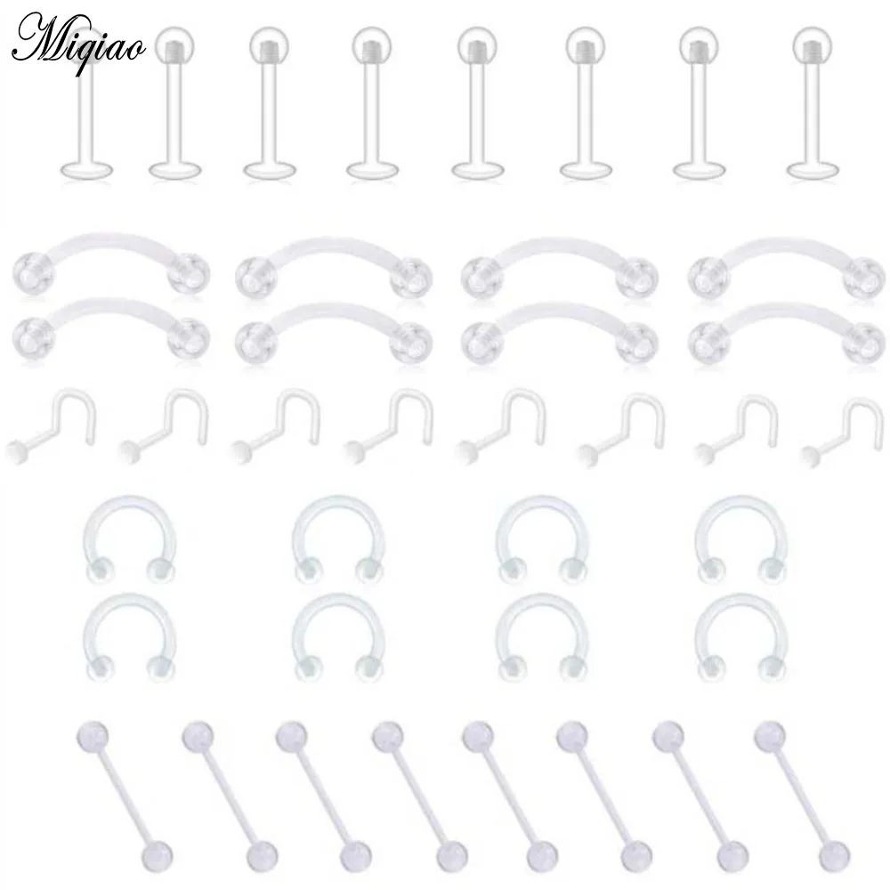 

Miqiao 40 Pcs European and American Simple Human Body Piercing Jewelry Acrylic Nose Nail Eyebrow Nail Lip Nail Earrings